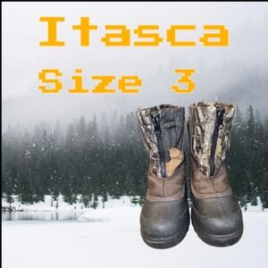 Boy's Itasca Brown Camo Leather Boots Zip Up Size 3‎ (4505)
